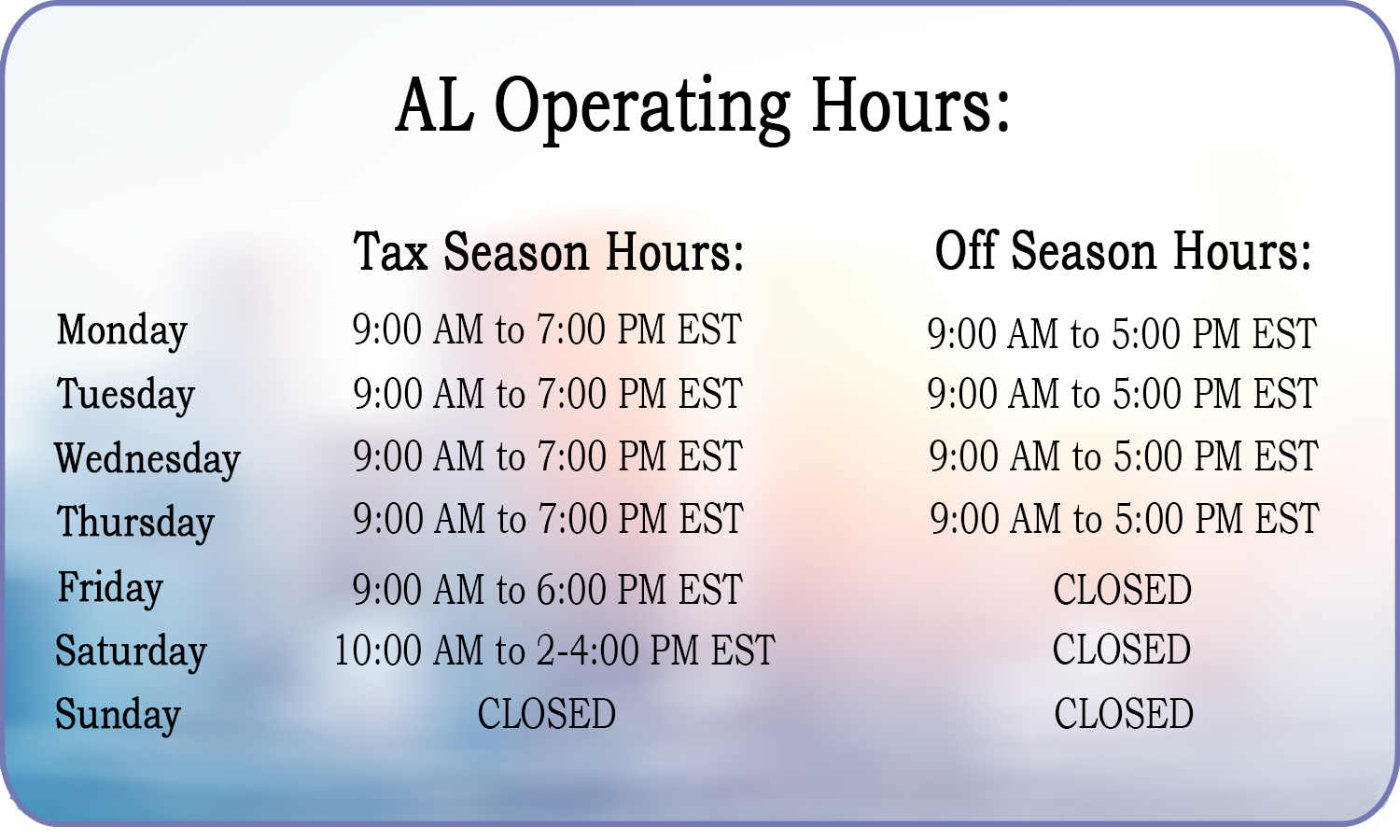 Alabama Business Hours